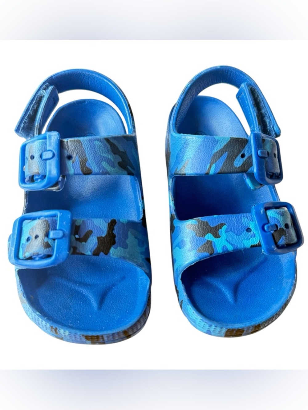 Lily & Dan Kids Blue Camo Adjustable Buckle Sandals